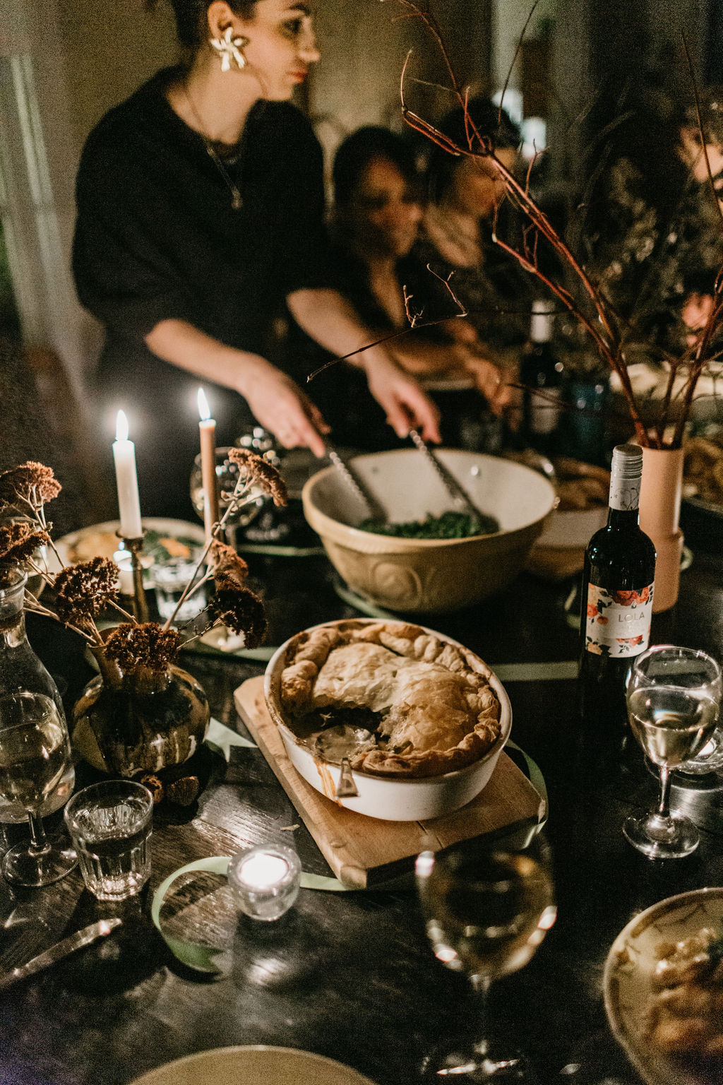Serving dinner by candlelight